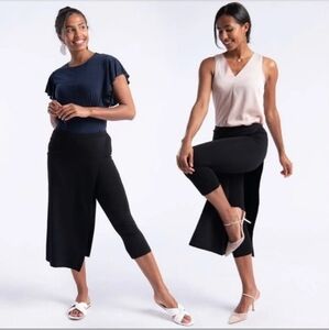 Betabrand Black Split-Layer Capri Skirt-Pant